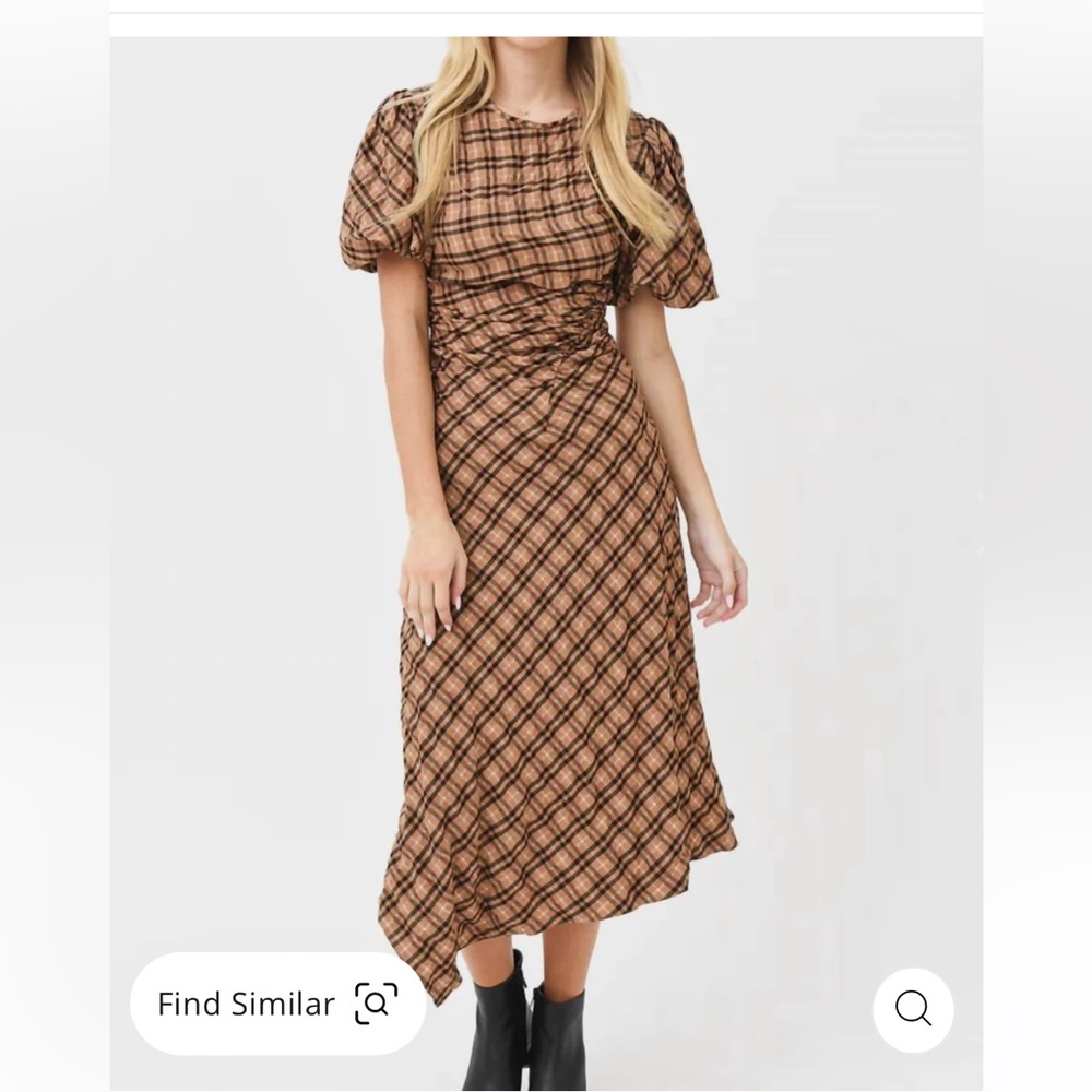 Jonathan Simkhai Plaid Ruched Dress Midi length Size S Perfect Condition!